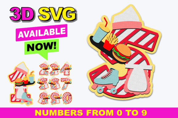 1950 Retro Diner Numbers 3D SVG Collection