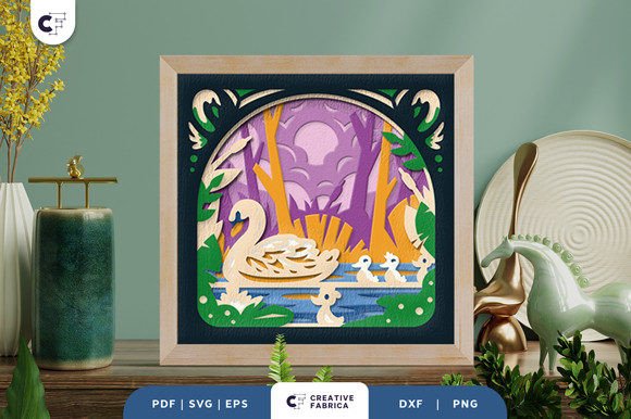 Duck Family 3D Shadow Box Paper Cut Guide