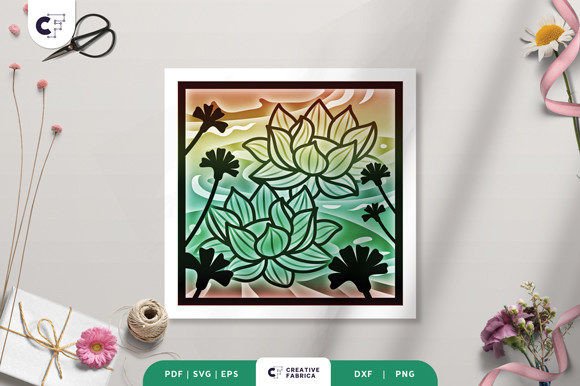 Lotus Flowers 3D Shadow Box